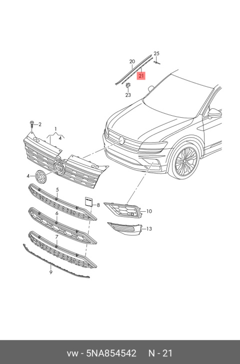 Listwa Vw Tiguan II 5na + Allspace Tarraco 18r.- NOWA nakładka metalowa szyby przedniej czołowej 5na854542