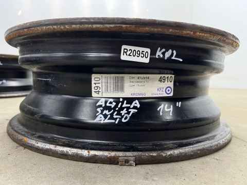 Felgi stalowe Opel Agila Suzuki Swift Wagon R Alto Ignis 14 cali 4,5jx14 ET45 4x100 KOMPLET KFZ 2141014 KBA43736 HA4910 Felgi stalowe Opel Agila Suzuki Swift Wagon R Alto Ignis 14 cali 4,5jx14 ET45 4x100 KOMPLET KFZ 2141014 KBA43736 HA4910
