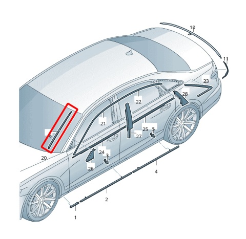 Listwa Audi A8 D5 17r.- NOWA lewa nakładka zgarniająca szyby przedniej czołowej zaślepka 4n0854327 Listwa Audi A8 D5 17r.- NOWA lewa nakładka zgarniająca szyby przedniej czołowej zaślepka 4n0854327