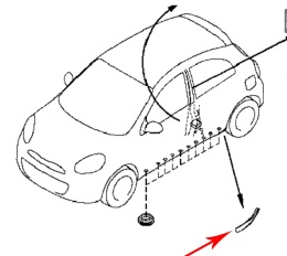 Folia ochronna Nissan Micra IV K13 10-17r. NOWA prawa tylna naklejka progu narożnika nadkola prawy tył 788161hb0b