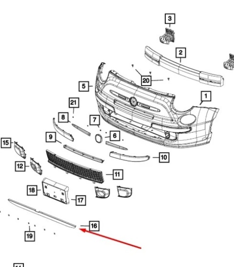Listwa zderzaka Fiat 500 07-15r. Przedlift przód dokładka dolna spoiler hokej nowy oryginalny 0051861057
