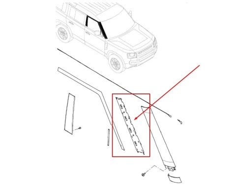 Listwa Land Rover Defender 20r.- NOWY prawy ślizg nakładki słupka drzwi szyby przedniej listwa montażowa lr161144 n8b2-03178-aa