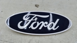 Znaczek Ford 190x71mm. przedni znaczek atrapy zderzaka emblemat logo biały przód ORYGNALNY