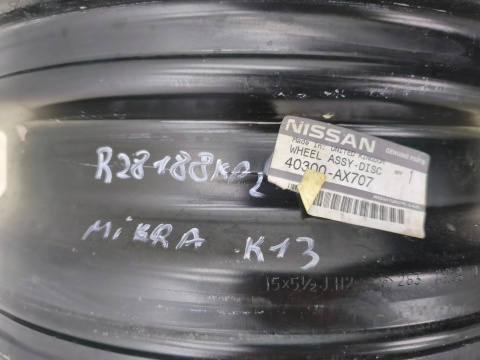 Felgi stalowe Nissan Micra IV K13 10-16r. 15 cali 5,5jx15 4x100 ET50 CH60 ORYGINALNE KOMPLET 40300-ax707