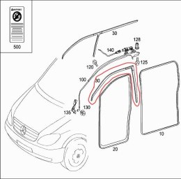 Uszczelka Mercedes Vito W639 górna guma drzwi lewa przednia A6397210480