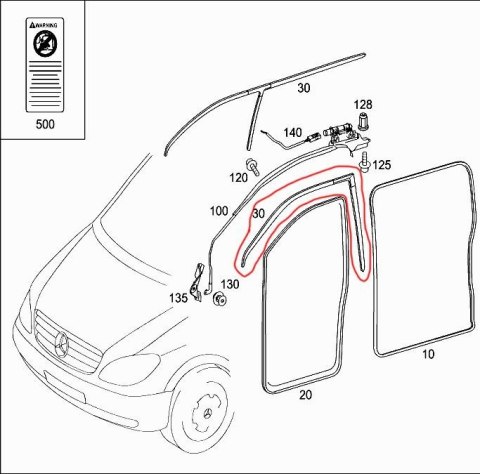 Uszczelka Mercedes Vito W639 górna guma drzwi lewa przednia A6397210480